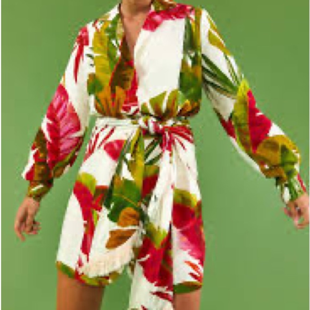 FARM RIO Multicolor Linen Blend Spring Forest Mini Dress